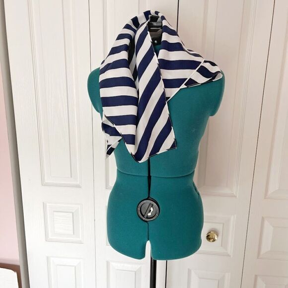 Unbranded Nautical Cruise Navy Blue White Stripe Square Handkerchief Scarf - Picture 2 of 4